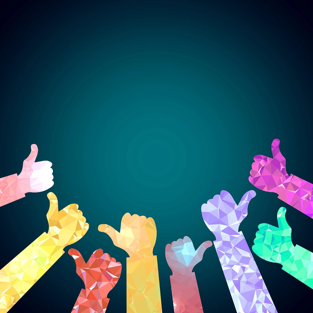 Several colorful hands giving a thumbsup sign