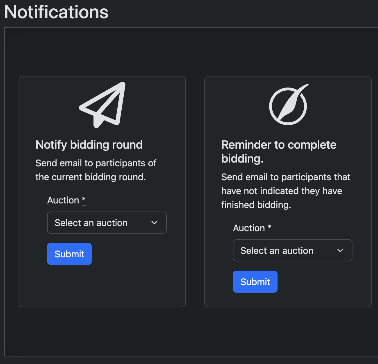 screenshot of the notifications page